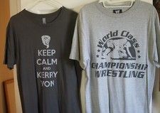 2 VON ERICH T-SHIRTS WCCW LOGO DEADSTOCK & KERRY WWE World Class Iron Claw Kevin