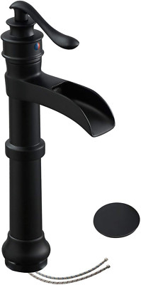 Black Bathroom Faucet Vessel Sink Matte Waterfall Farmhouse Single Hole Antique