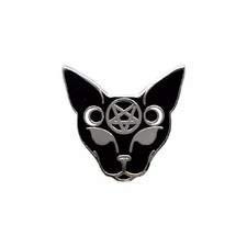 Pentagram Chat Émail Pins Broche Badge / Gothique Satanique Witchy Cadeau Neuf