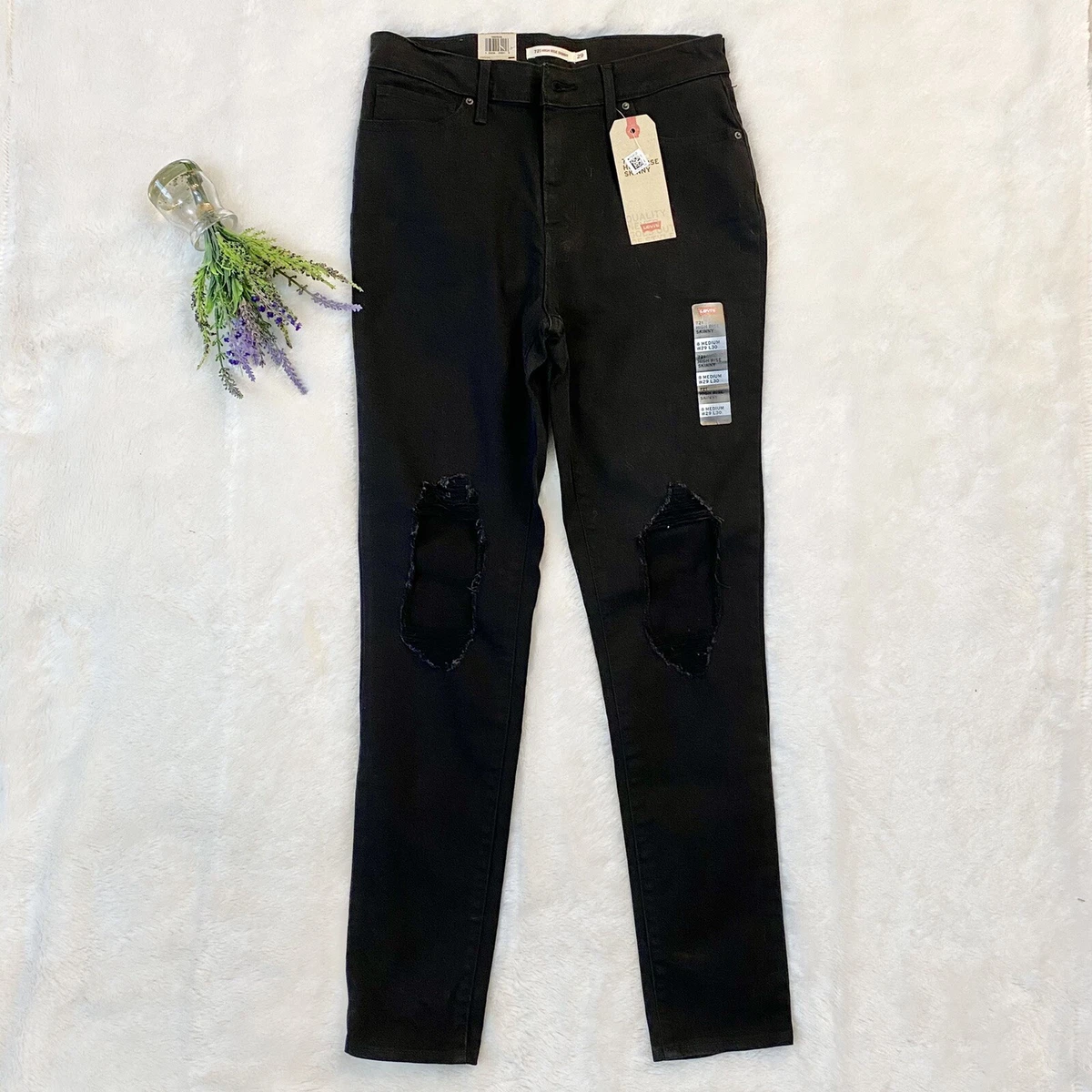 Levis black ripped skinny jeans outlet