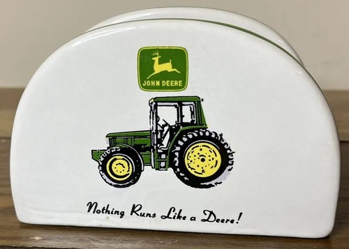 John Deere Tractor Napkin Holder White Ceramic Gibson Nothing Runs Like a Deere
