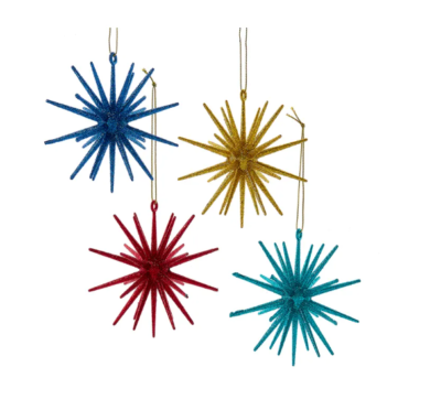 #ad #ad Set 4 Kurt Adler Glitter Atomic Starburst Ornaments Retro MCM Christmas Décor $24.95