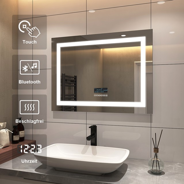 Badspiegel mit Beleuchtung 80x60cm Bluetooth Badezimmerspiegel LED