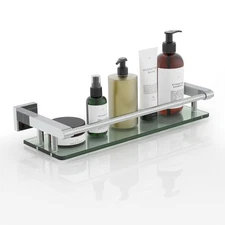 Glass Shelves for Wall, Chrome Stainless Steel & Tempered Glass Glass Shelf f...