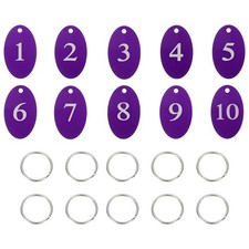 10Pcs, Number Tags 1-10 Oval Aluminum Number Key Tags Purple