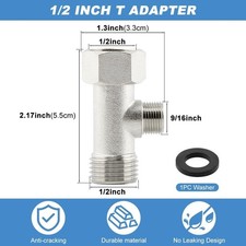 Bidet T Adapter, 3 Way Adapter or Tee Connector Thread Size 1/2  X 1/2  X 9/16  