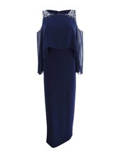Vince Camuto Women's Cold-Shoulder Capelet Gown (2, Navy)