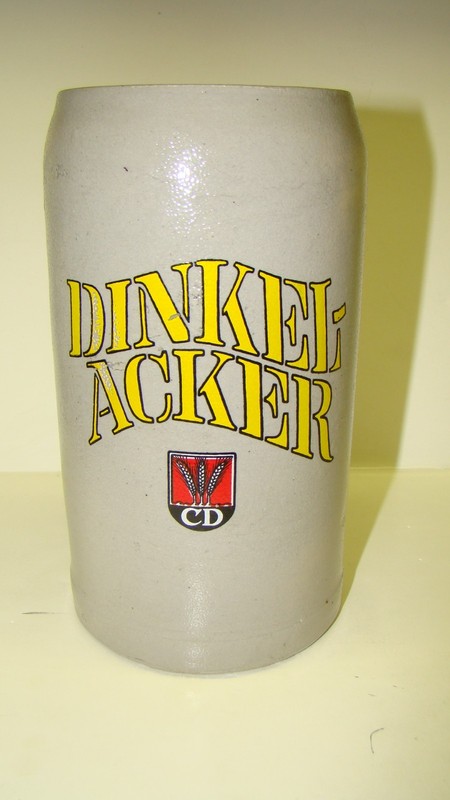 older 1960s German beer mug Dinkelacker brewery Stuttgart Germany saltglaze 1 lt