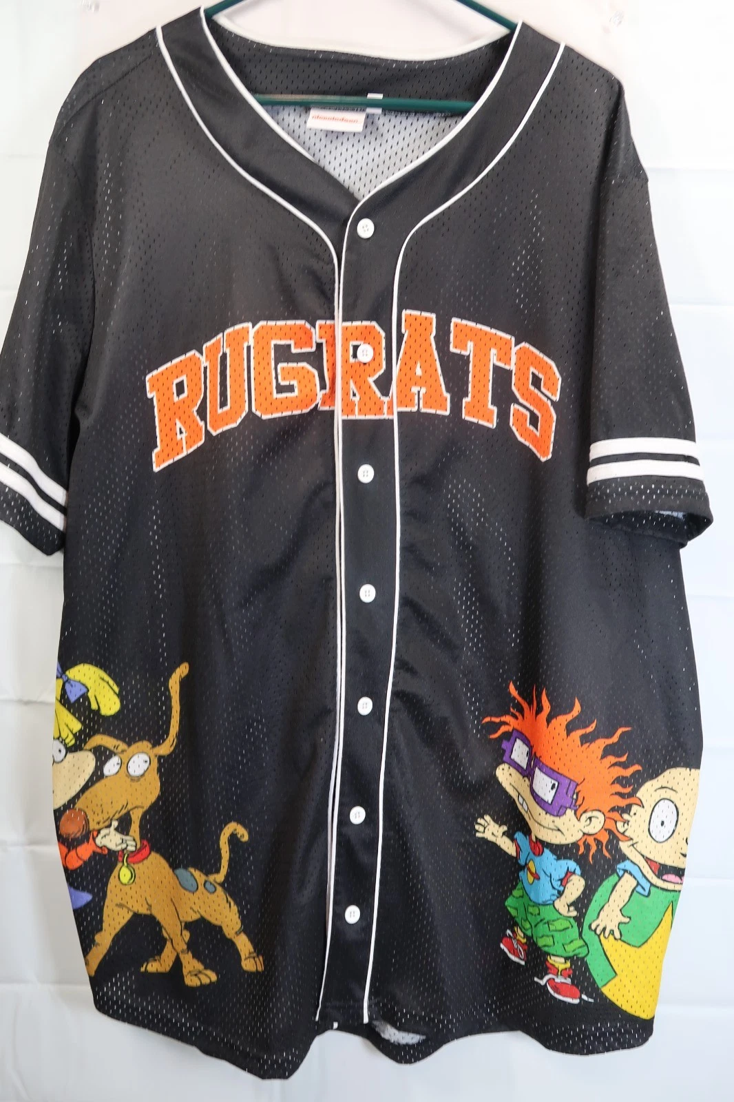 Nickelodeon Rugrats Black Baseball Jersey Unisex Adult 4X Button Down Mesh
