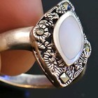 925 NF Stamped: Vintage; Mother Of Pearl Marcasite Sterling Silver sz 8.25 Ring — photo 10