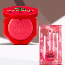 Fenty Blushlighter Cherry Pie'd Hot Cheeks Velour Blushlighter Blush + Brush Set