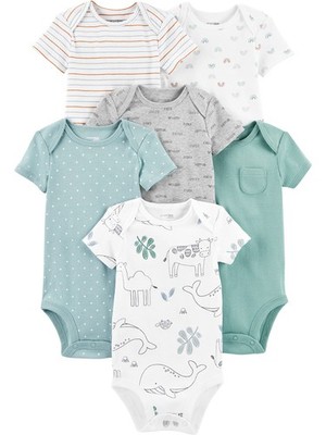 Unisex Baby 6-pack Short-sleeve Bodysuit Shirt, Animal/Rainbow/Stripe/Text Pr...