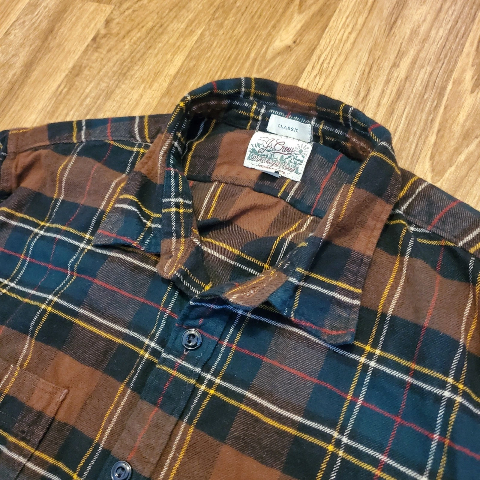 J. Crew Flannel Shirt Men XL Brown Midweight Regenerative Cotton Classic Work