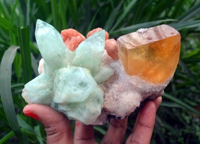 apophyllite w/ stilbite & calcite-matrix (Modified Item) minerals specimen f-2