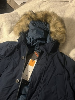 Timberland Men's Navy Blue Waterproof Parka Fur Hood   New With Tags, Size S