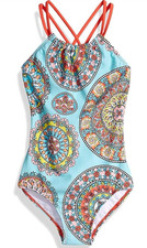 Kanu Surf Girls' Jasmine Beach Sport Halter One Piece Swimsuit, Multi Sz 14