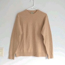 LL Bean Sweater Pullover Mens M/S Beige Lambswool Blend Crew Neck Outdoor Preppy