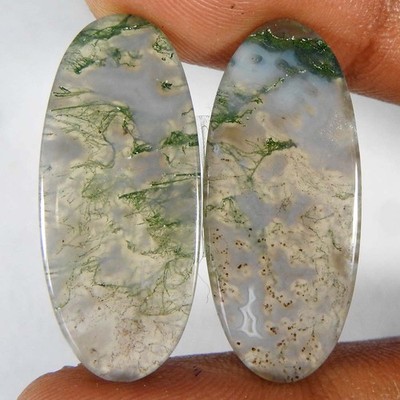 26.15Cts100%Natural Green Moss Agate Oval Pair Cabochon Loose Gemstone