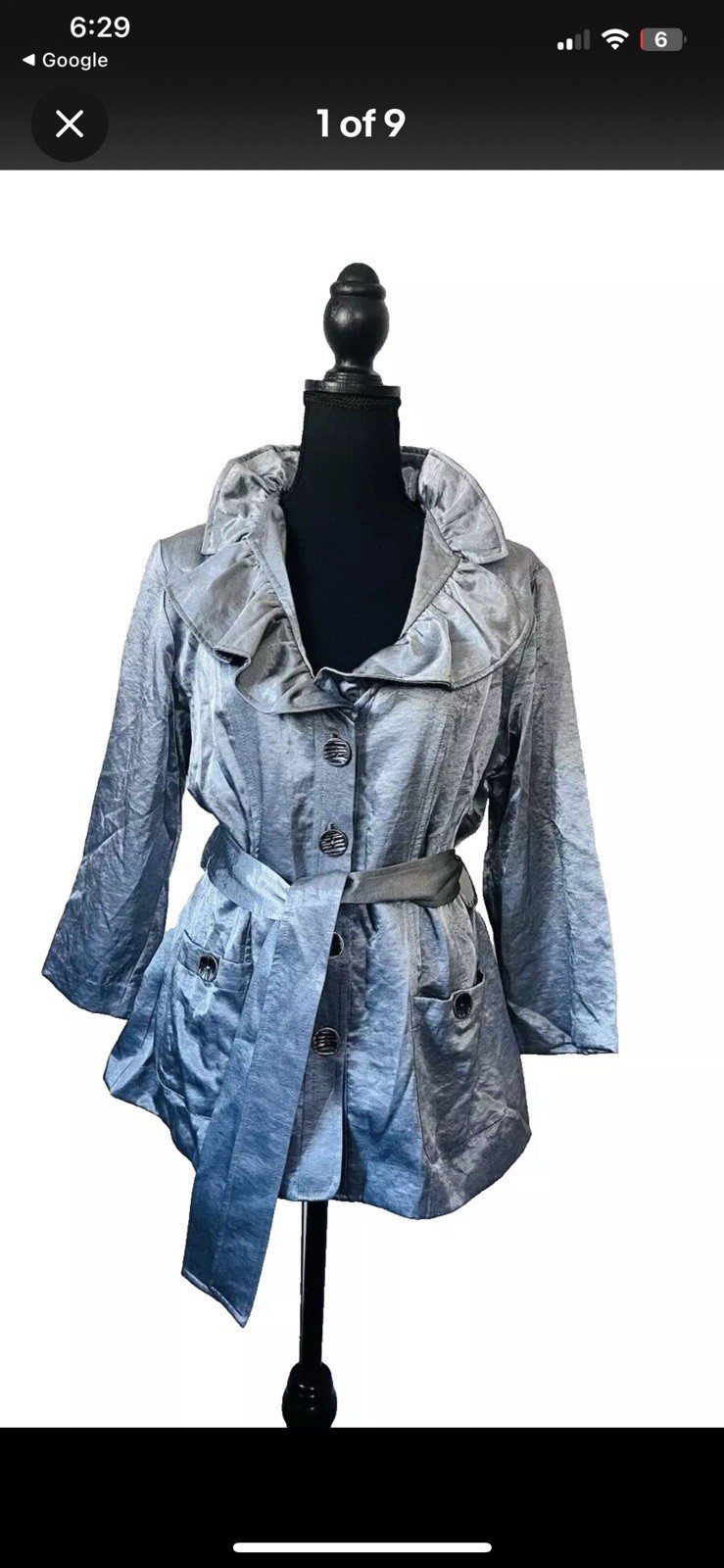 Ruby Rd Silver Ruffle Collar Button Front Jacket … - image 1