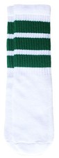 14" Kids White tube socks with Green stripes style 1
