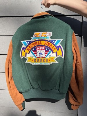 Vintage 90s NFR 35th PRCA Leather Wool Varsity Jacket USA XL Western Rodeo 
