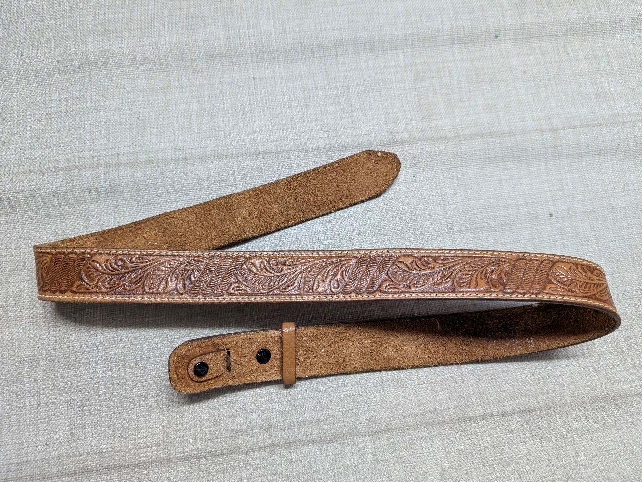 vintage USA made JUSTIN buckle belt 34 brown RANGER tooled WESTERN leather rodeo