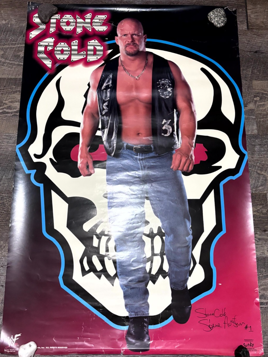 1998 WWF Stone Cold Steve Austin Poster Vintage WWE Skull 34x22