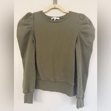 Rebecca Minkoff Women Small Light Olive Green Puff Shoulder Scoopneck Sweatshirt