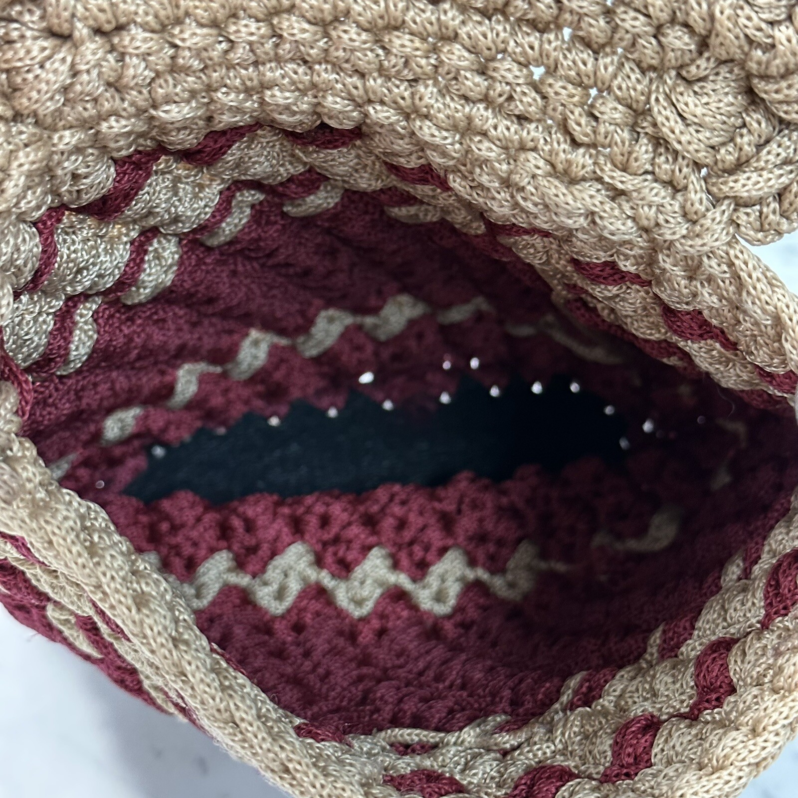 Vintage Macrame Bucket Bag Button Loop Closure Su… - image 4