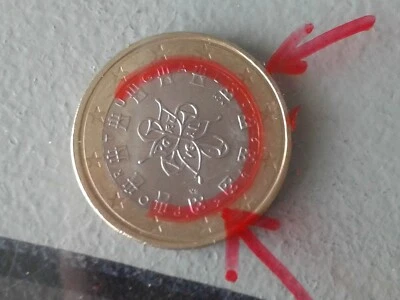 1 euro portugal 2020 fauté fer a cheval+ date débordante+ listel craquelez, SUP - Photo 1/4