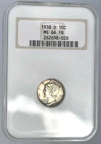 1938-D 10C NGC GRADED MS66 FB MERCURY DIME/RAINBOW TONED GEM/ AAA+++