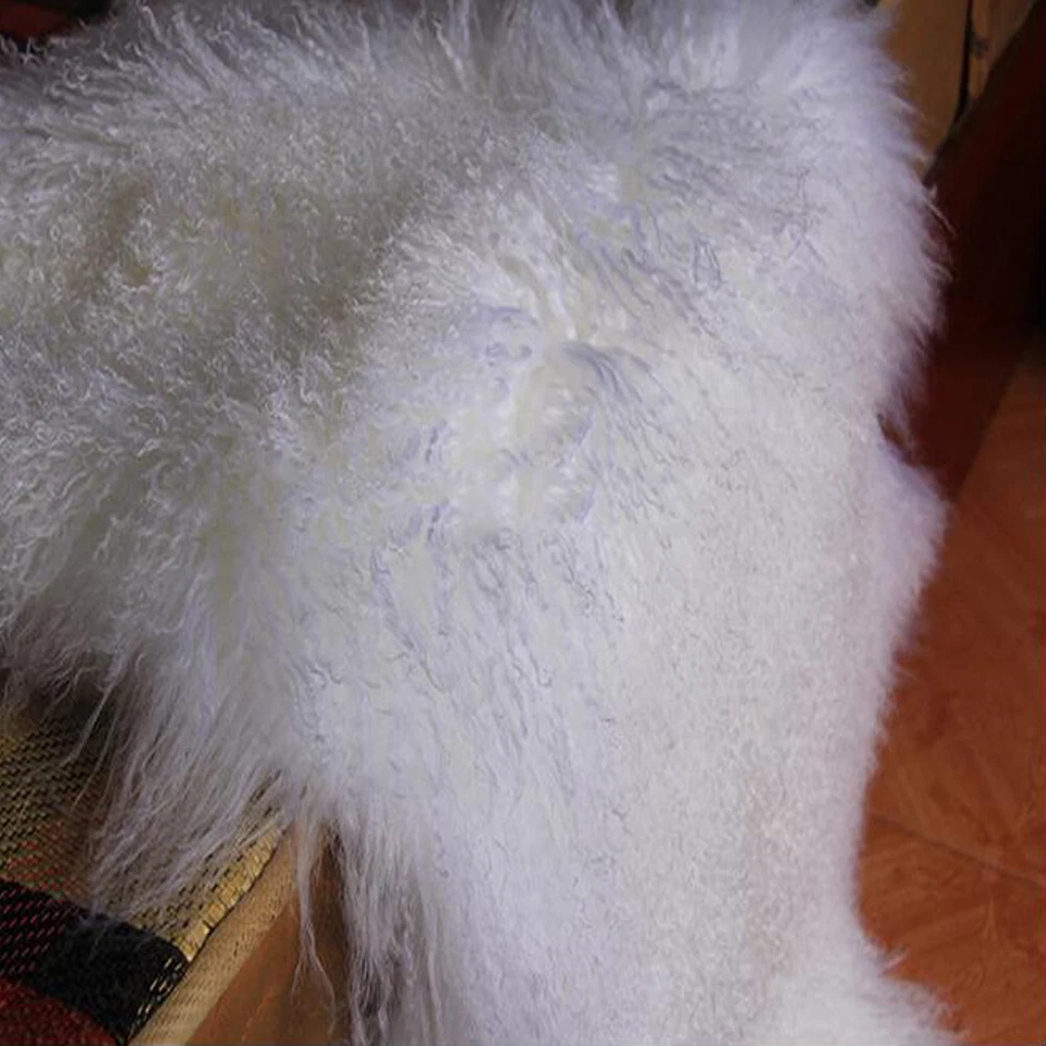 1 PIEZA ALFOMBRA MANTA PIEL DE CORDERO MONGOL PIEL DE OVEJA PIEL TIBETANA REAL BLANCA Foto 4 de 4