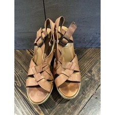 Steve Madden Brown Leather Wedge Strappy Heels Women  s 9 Neutral Summer Fall