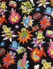 Hoffman California YO GABBA GABBA Fabric Black Background Colorful BTY 44” W