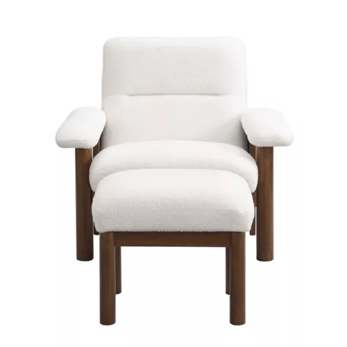 Modern Accent Chair with Ottoman Mid Century Lounge Chair with Footrest Armchair - Picture 6 of 16
