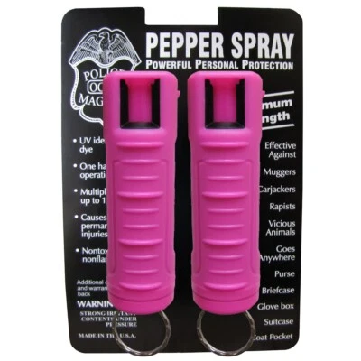 POLICE MAGNUM PEPPER SPRAY 1/2oz HOT PINK Molded Keychain 2 PACK Self Defense