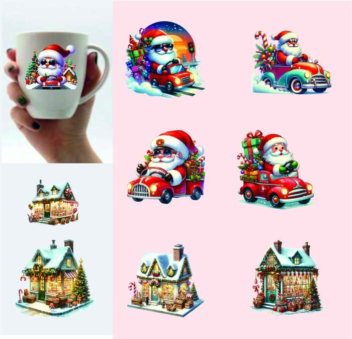9x Mixed Christmas ShopSanta ClausVinyl StickerDecalTumblerWine