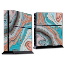 PS4 Playstation console skins decals wrap - Teal Blue Brown Geode Stone Marble