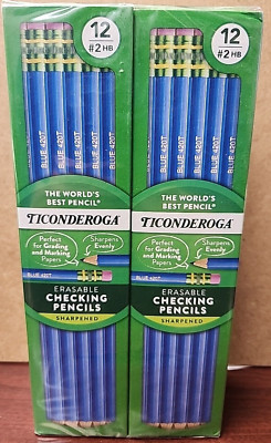 72 Ticonderoga Erasable Checking BLUE Pencils with Eraser Lead 6 Dozen Sharpened