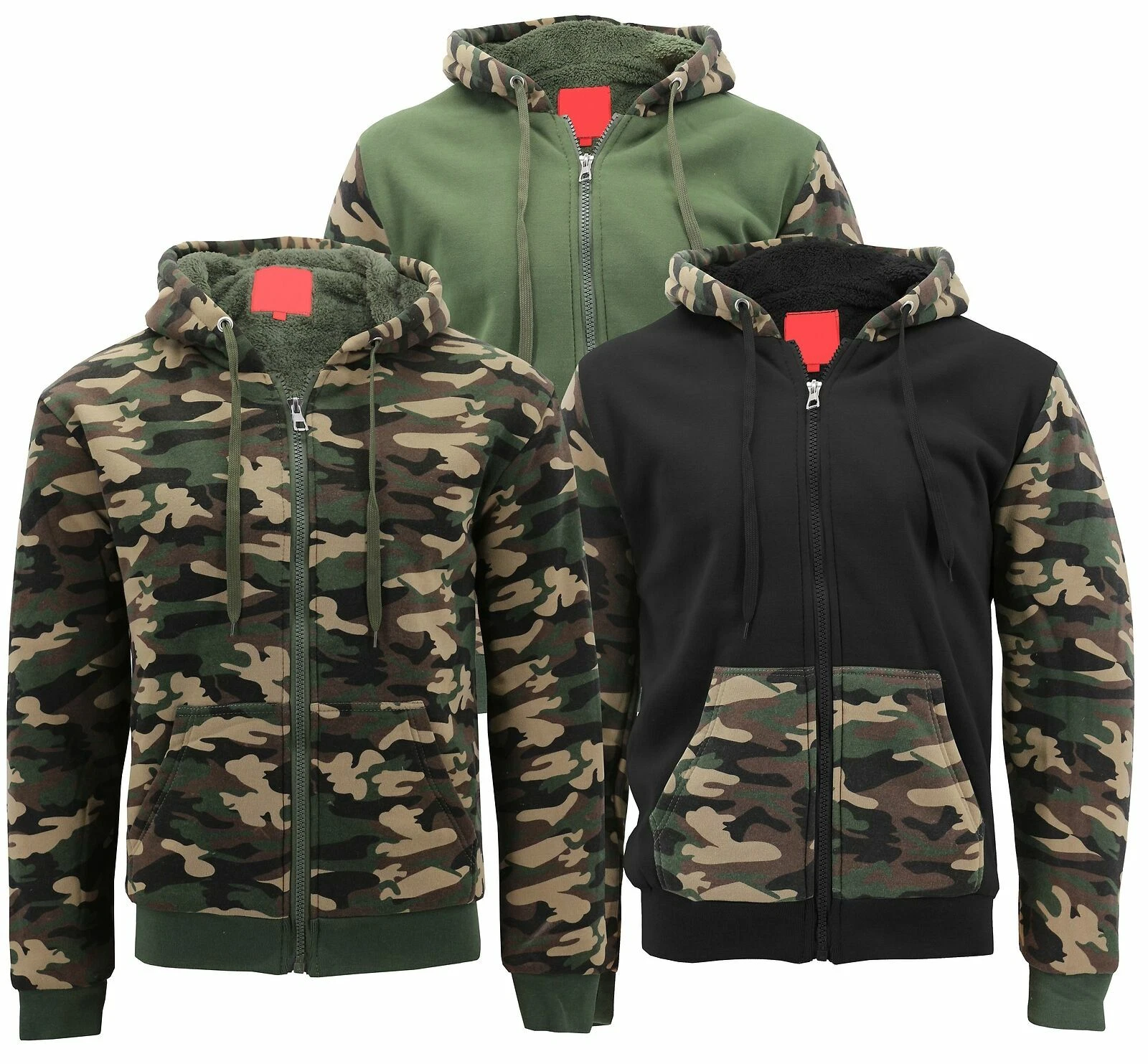 MX USA Men's Army Camo Zip Up Sherpa Hoodie Fleece Hunting Sweater Jacket