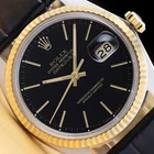 ROLEX DATEJUST 16013 18K YELLOW GOLD STAINLESS STEEL BLACK LEATHER STRAP WATCH
