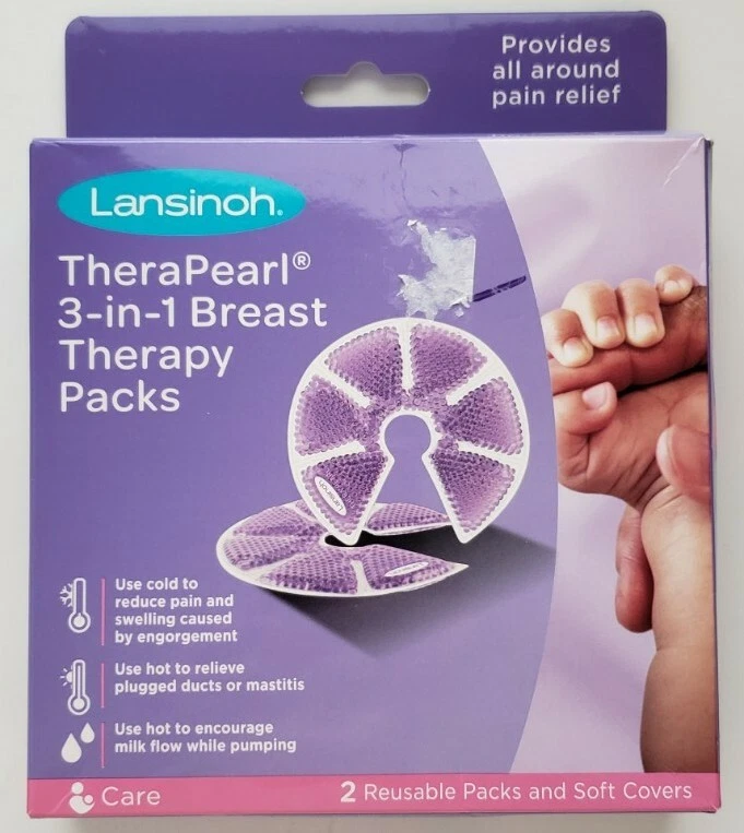 Lansinoh TheraPearl 3-in-1 Breast Hot Cold Therapy 2 Reusable Packs  w/Covers