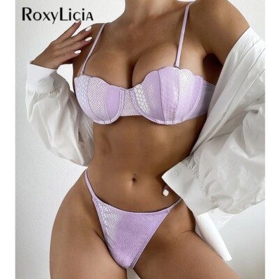 Sexy Snake Skin Thong Bikini Women Swimwear Two-pieces Bikini Set With Bra Cup