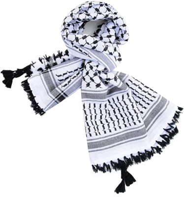 Authentic Keffiyeh Shemagh Scarf - Arab Cotton, White & Black, Handmade In Palestine