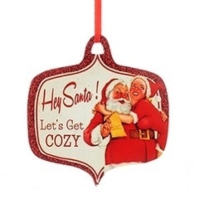 KURT S. ADLER WOODEN NAUGHTY XMAS PIN-UP PLAQUE HOLIDAY ORNAMENT ''HEY SANTA!...''