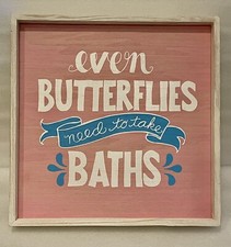 Pottery Barn Kids Pink Wooden Wall Decor Butterflies Bath