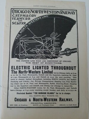 1898 the Northwestern Railroad Railway line map vintage original ad