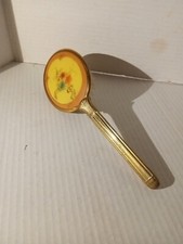 Vintage 9in Hair Brush Gold Tone Handle, Nylon Bristles Made In USA.  Floral