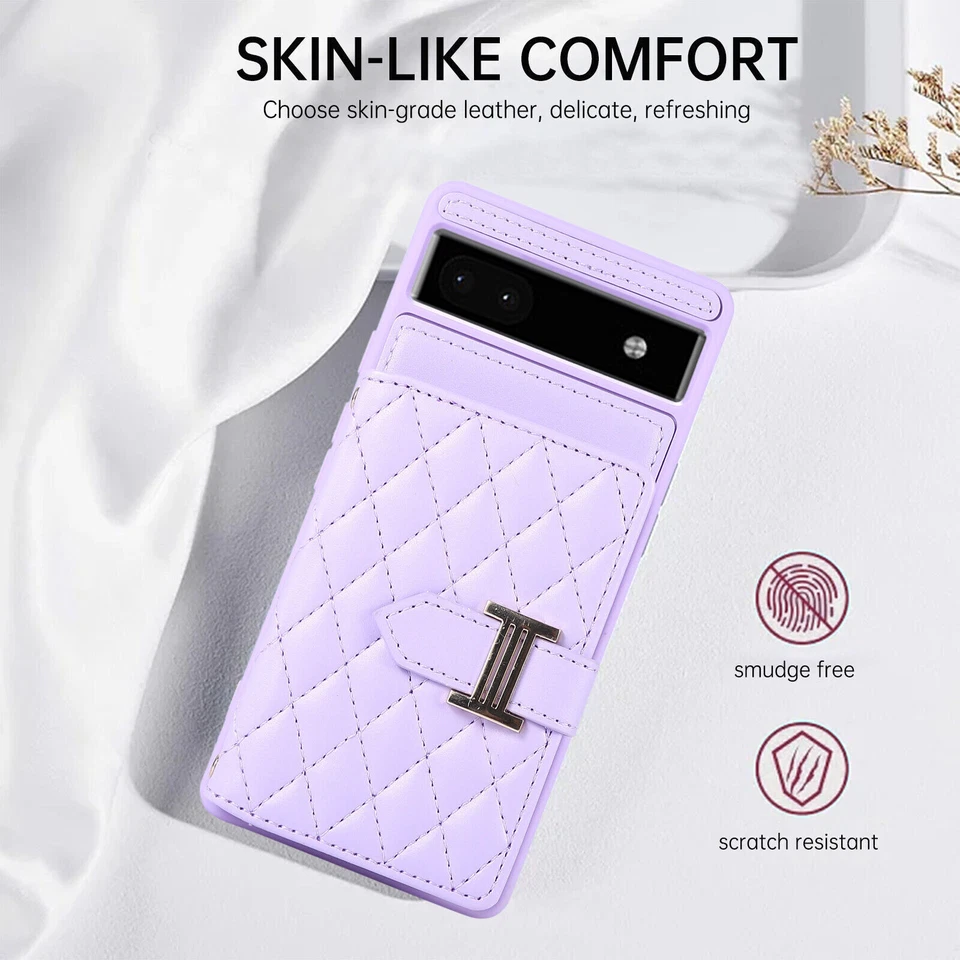 For Google Pixel 7A 7Pro 6A Luxury Wallet Flip Stand Crossbody Strap Purse Case - Image 3 of 4