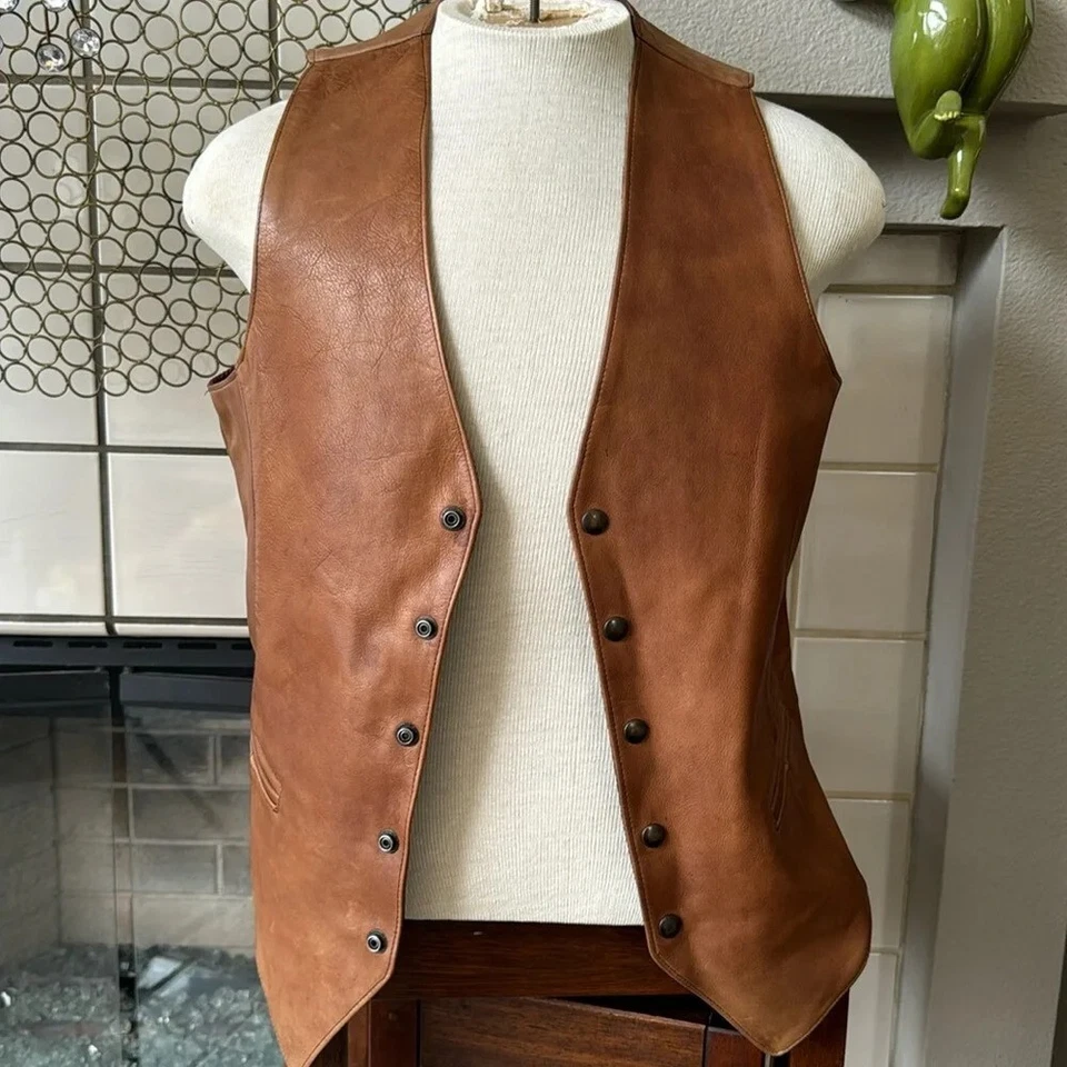 Rare Vintage 1970’s Canadian made all leather both sides brown vest so cool - Image 4 of 4